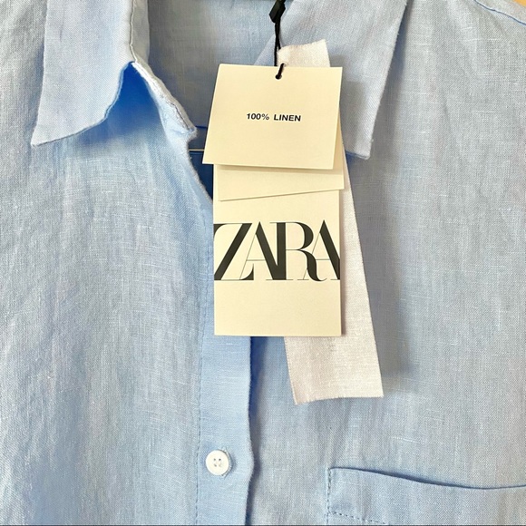 NEW Zara linen button down shirt blouse blogger style aritzia djerf avenue - Picture 4 of 6